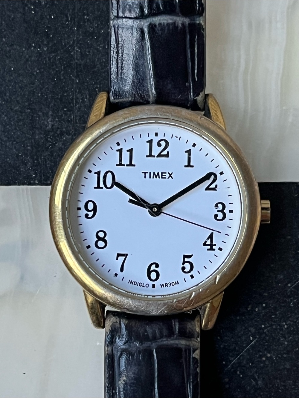 Women's Timex Gold Watch Leather Strap 30mm T2N954 working